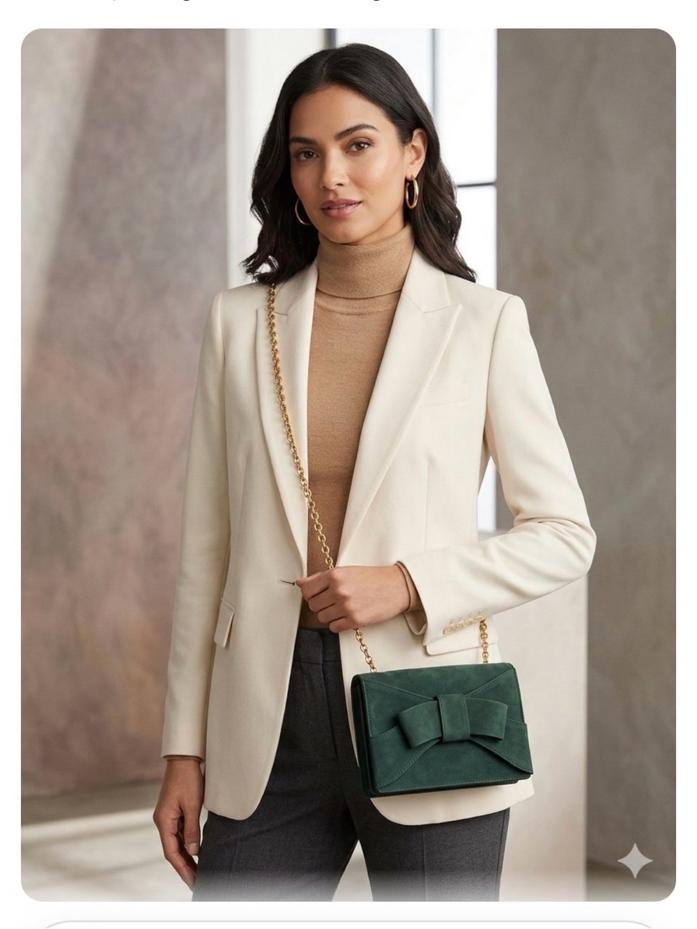 Zac Posen Dark Green Suede Crossbody/Clutch with Gold Chain